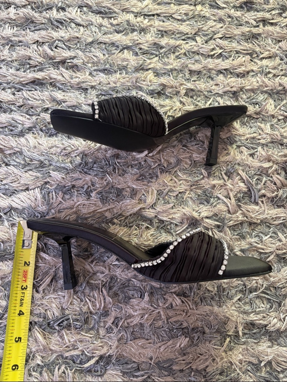 New Zara Black Ruched Crystal-Trim Slide Heels Size 37 - Picture 8 of 8